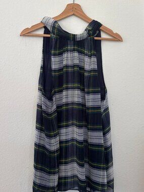 J.Crew navy, white, and green plaid dress with tie front detail, size 16T